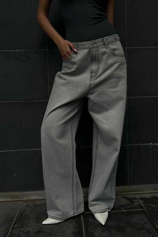 מכנס ג׳ינס רויאל אבנים - אפור בהיר