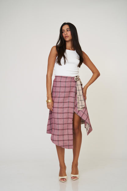 חצאית אנה משבצות - בז