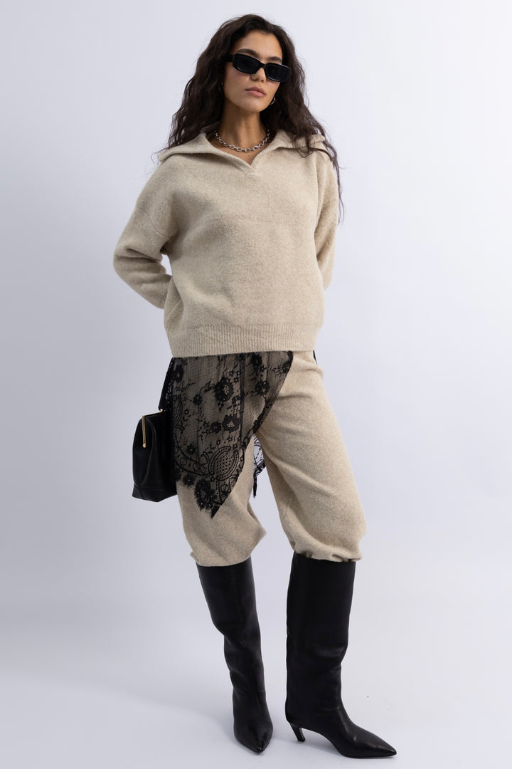 חצאית לונה תחרה - שחור