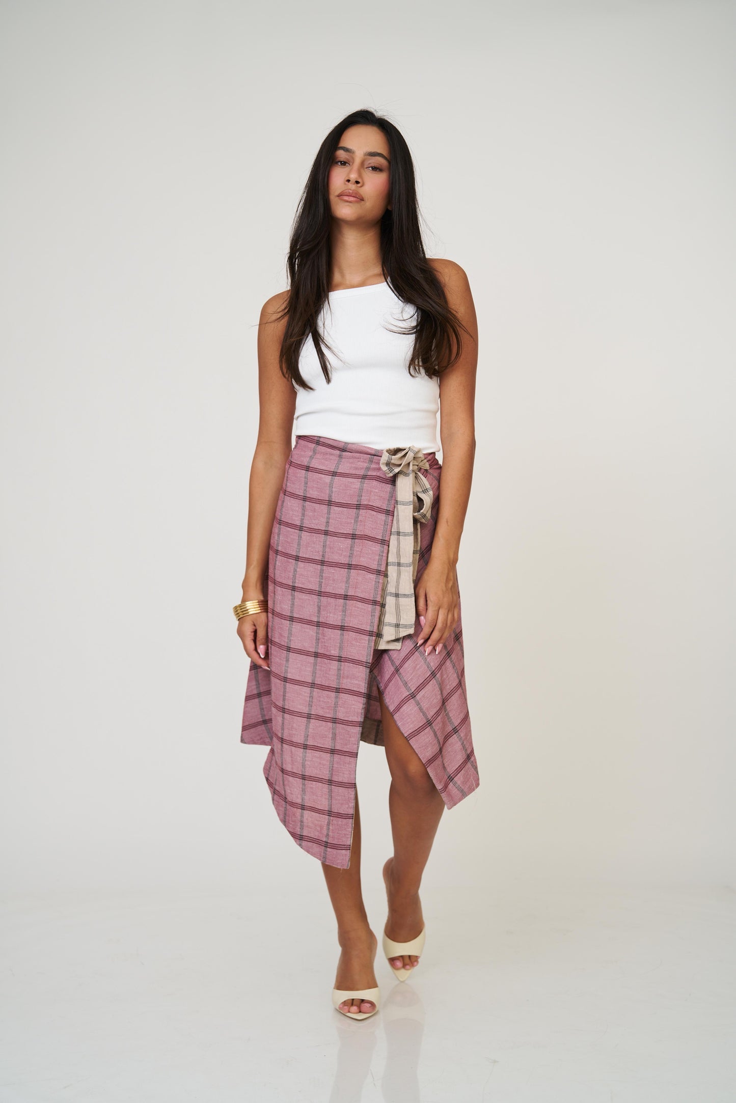 חצאית אנה משבצות - בז