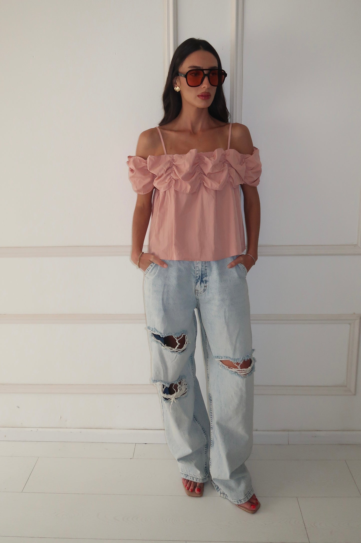 חולצת ראפל -ורוד