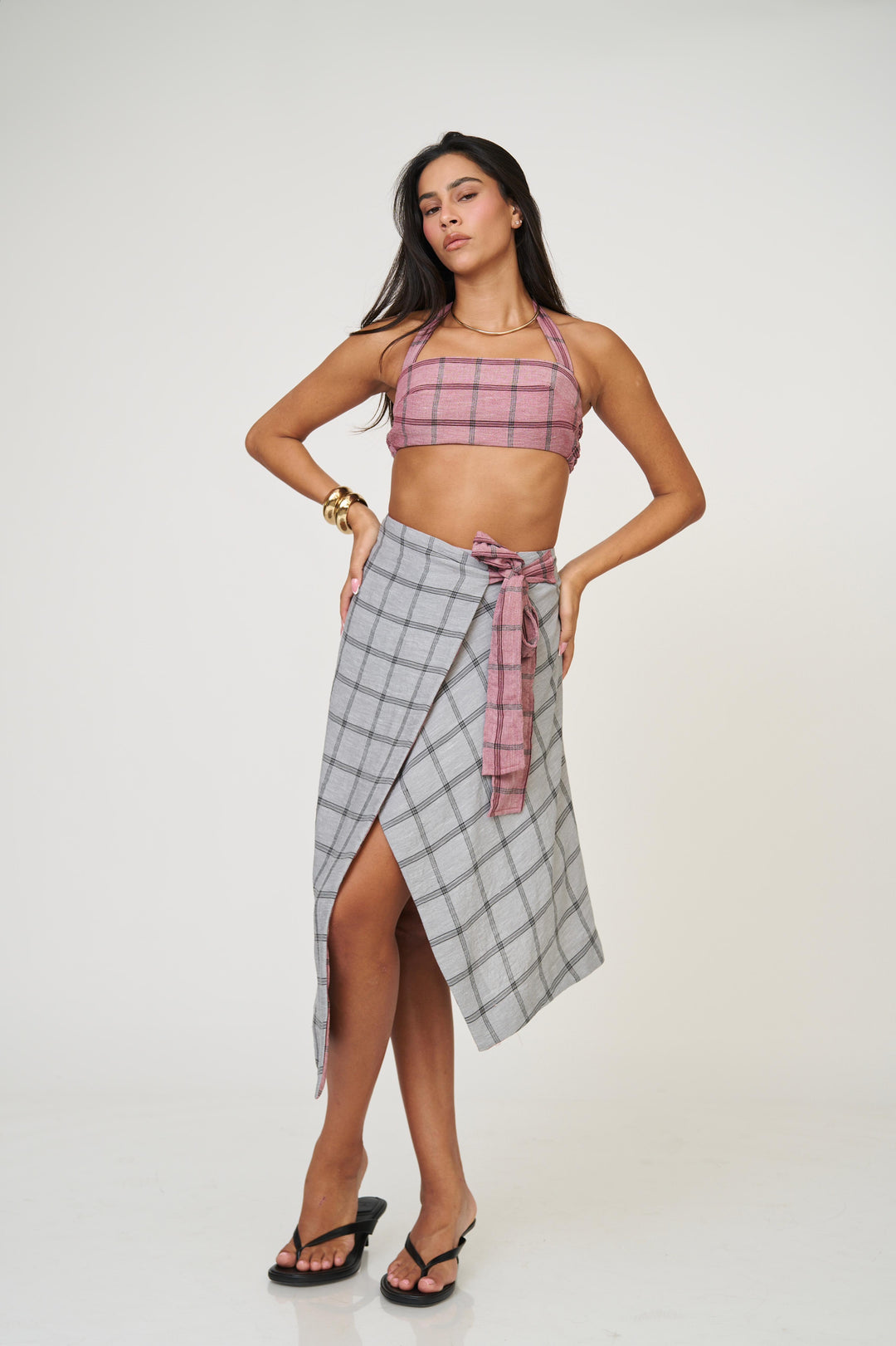 חצאית אנה משבצות - כחול