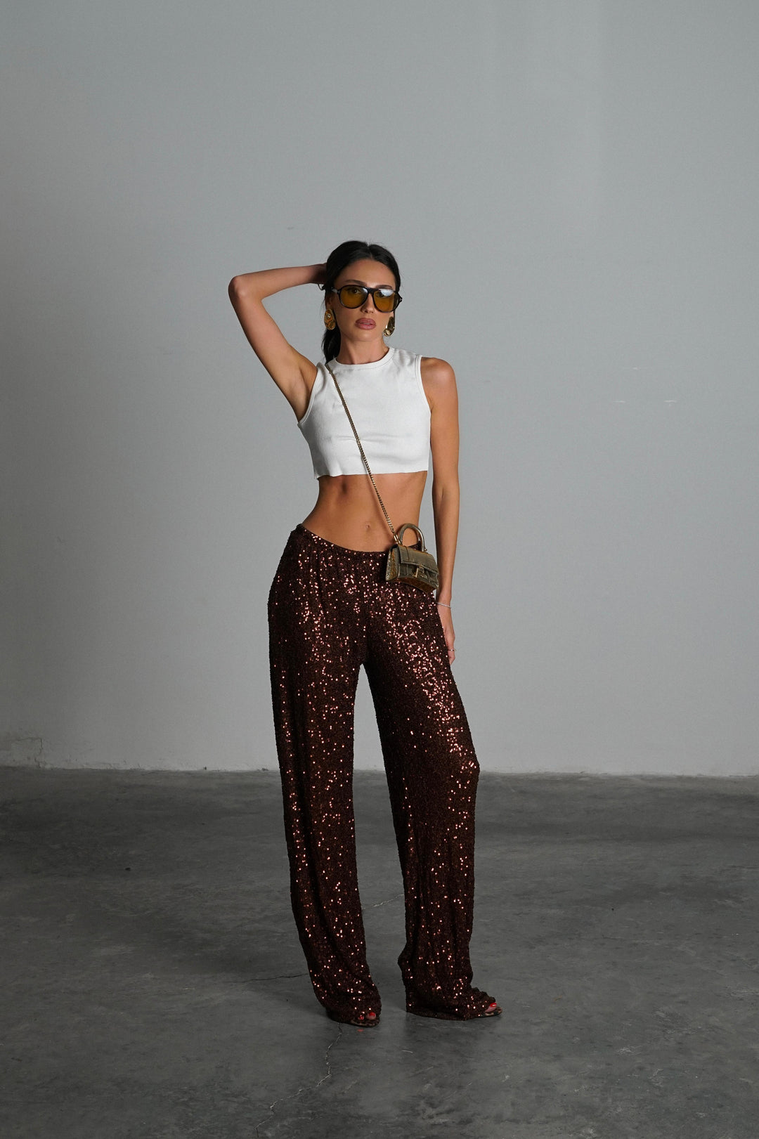 מכנסי פאייטים איירי - ברונזה