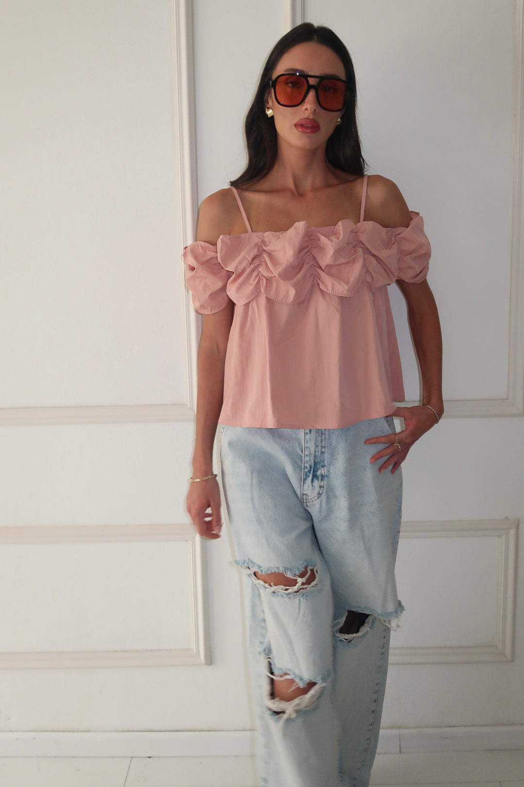 חולצת ראפל -ורוד