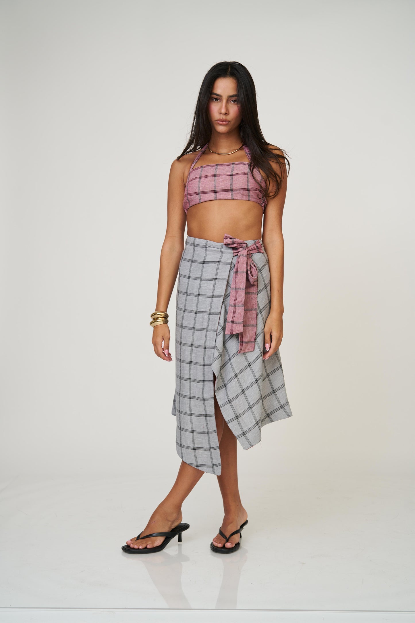 חצאית אנה משבצות - בז