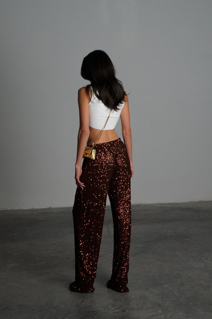 מכנסי פאייטים איירי - ברונזה