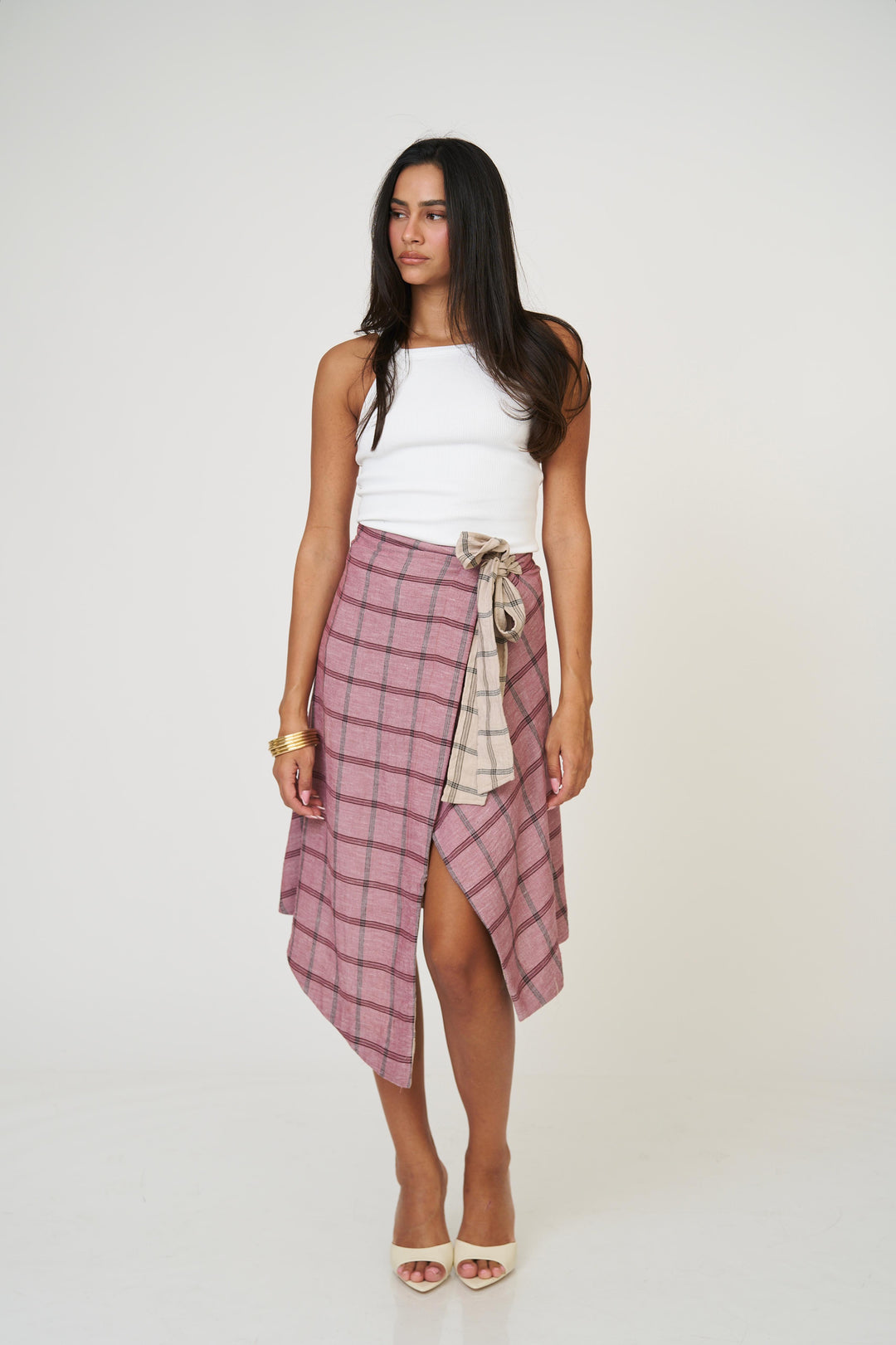 חצאית אנה משבצות - כחול