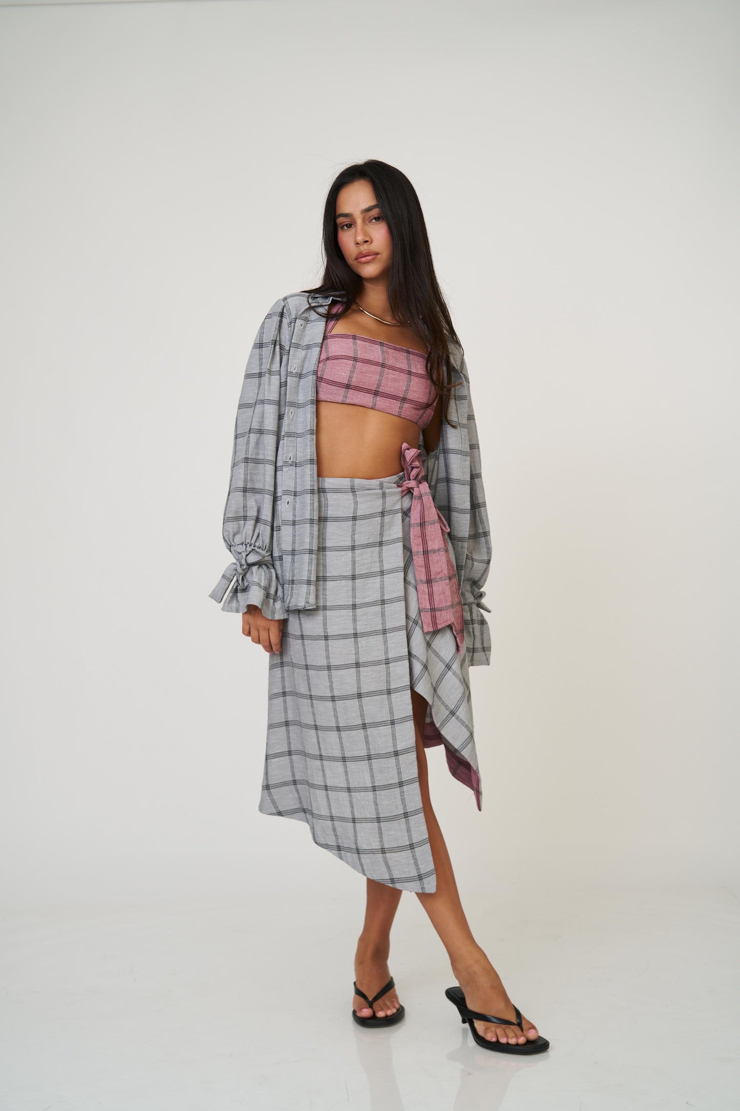 חצאית אנה משבצות - בז