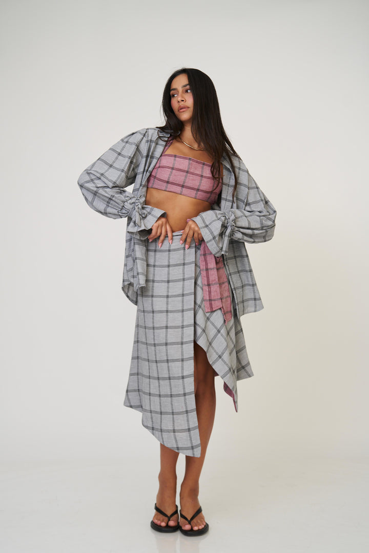 חצאית אנה משבצות - כחול