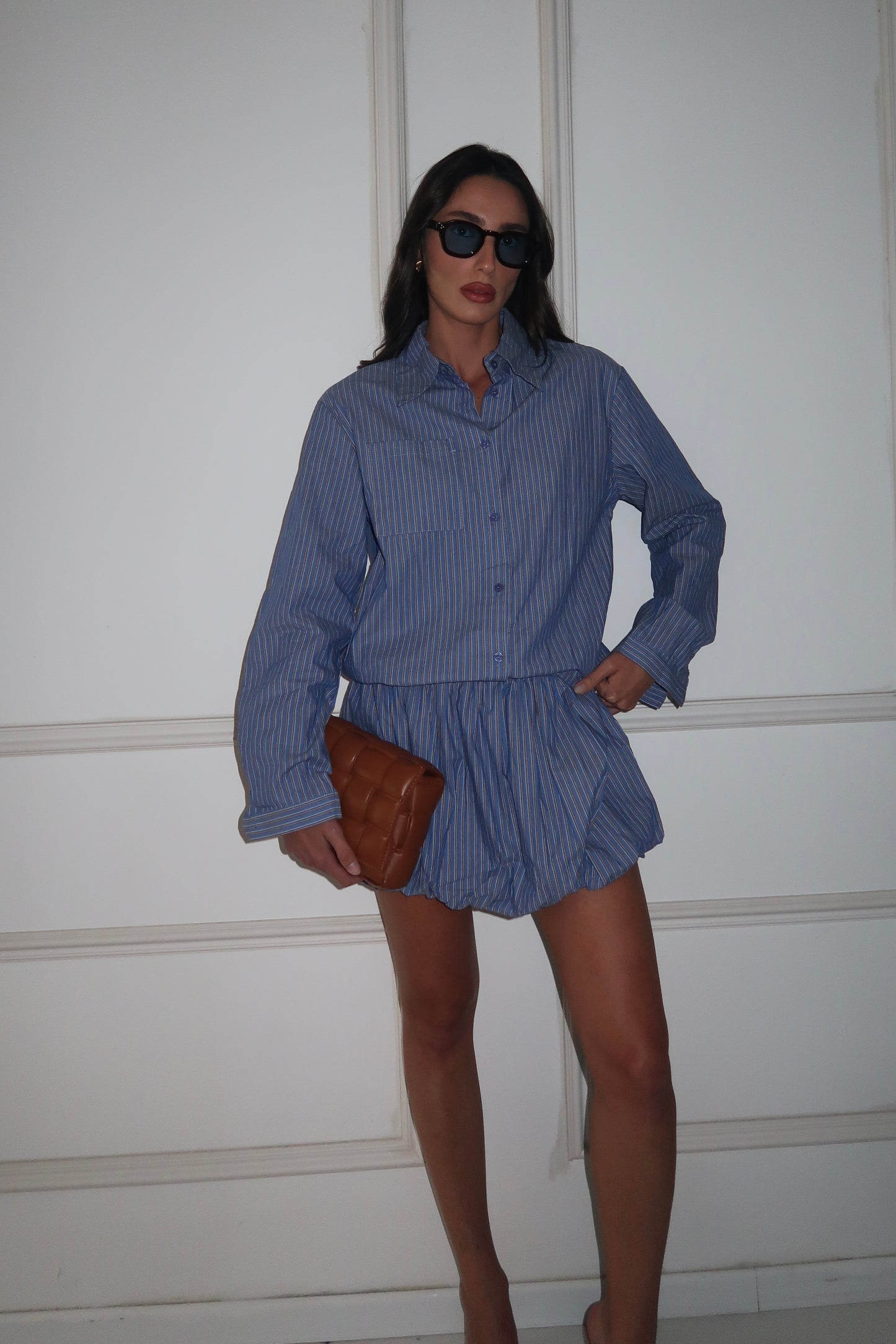 חולצת טוניקת מכותרת מורי כחול