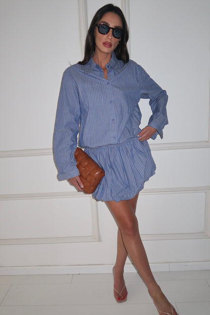 חולצת טוניקת מכותרת מורי כחול