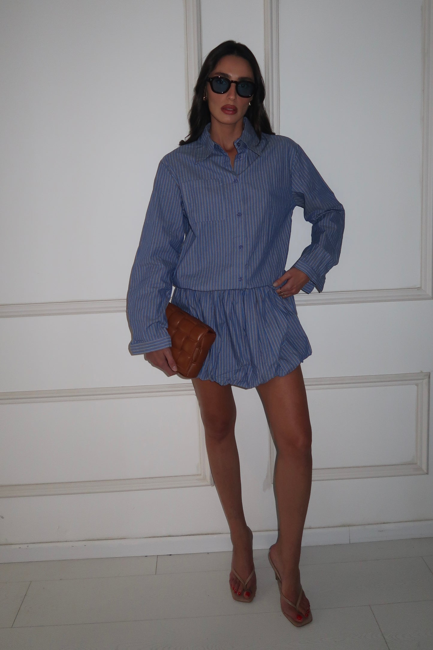 חולצת טוניקת מכותרת מורי כחול