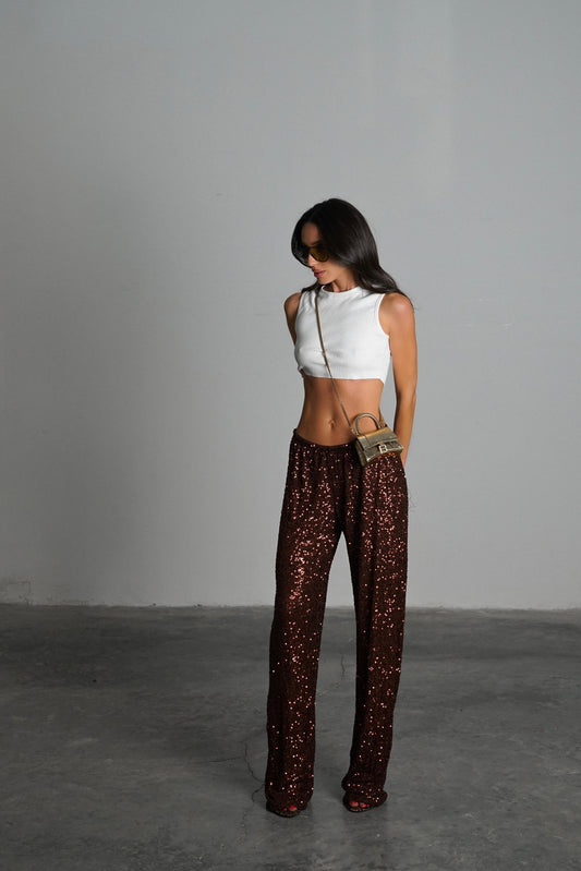 מכנסי פאייטים איירי - ברונזה