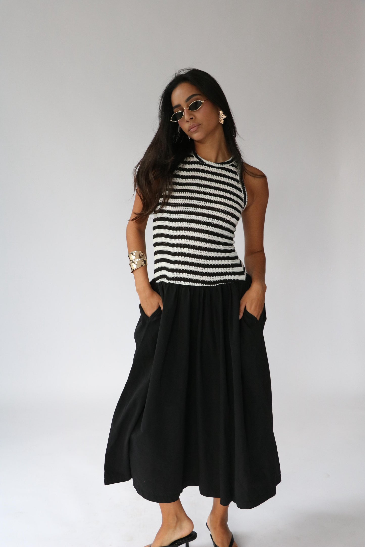 שמלת קריסטלי -פסים בז