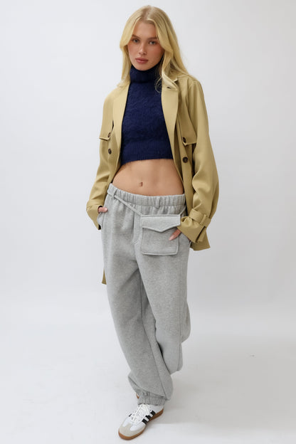 מכנסי טרנינג עם חגורת כיס - חמאה