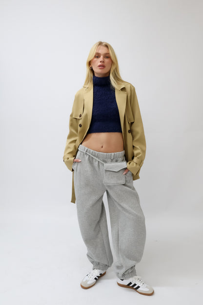 מכנסי טרנינג עם חגורת כיס - חמאה