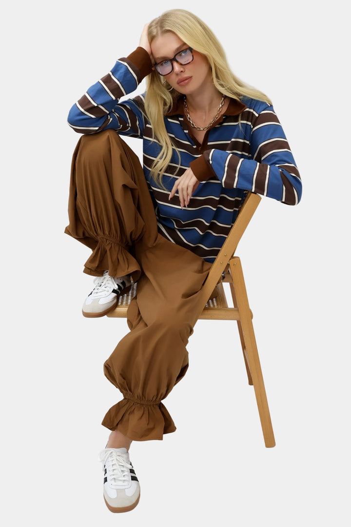 חולצת פסים אמה - כחול חום