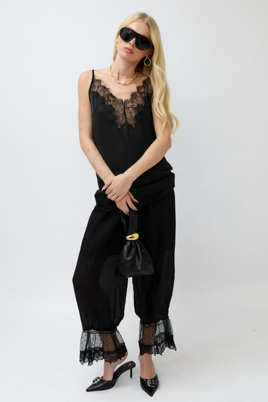 מכנסי בוהו שחורים תחרה