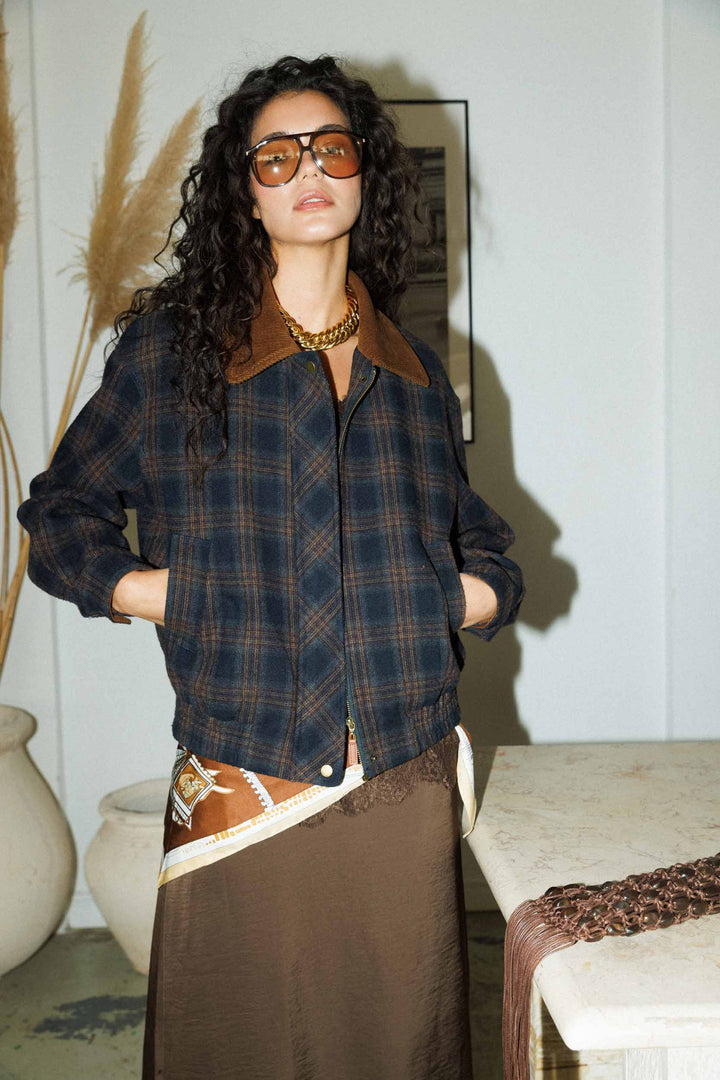 גקט משובץ נולי- כחול