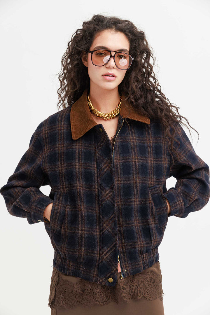 גקט משובץ נולי- כחול