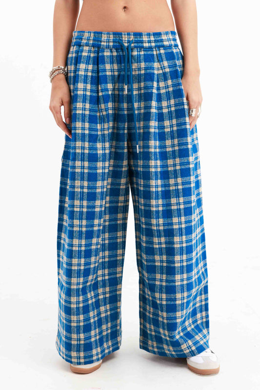 מכנסי סטיב משובצים - כחול