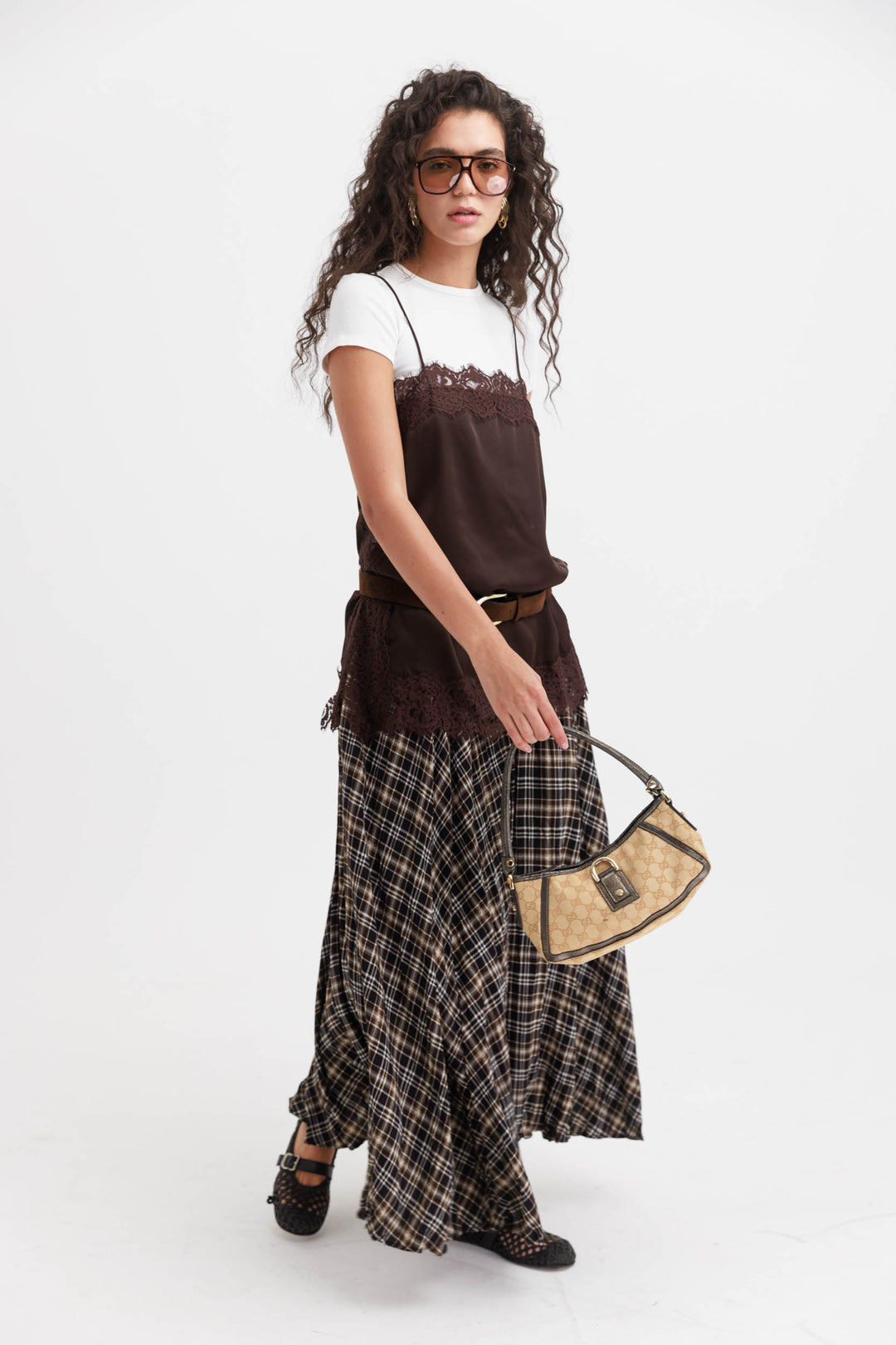 חצאית משבצות שיילי- חום שחור