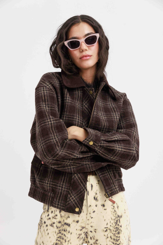 גקט משובץ נולי - חום