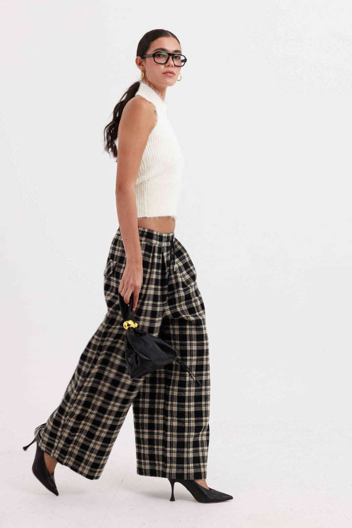 מכנסי סטיב משובצים - שחור