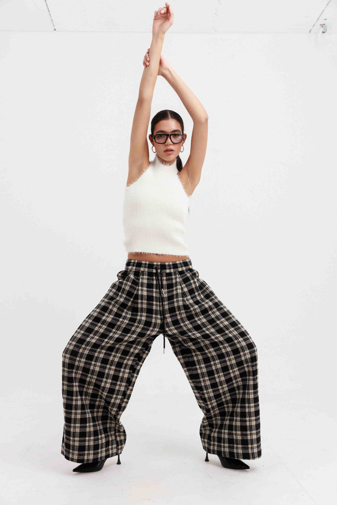 מכנסי סטיב משובצים - שחור