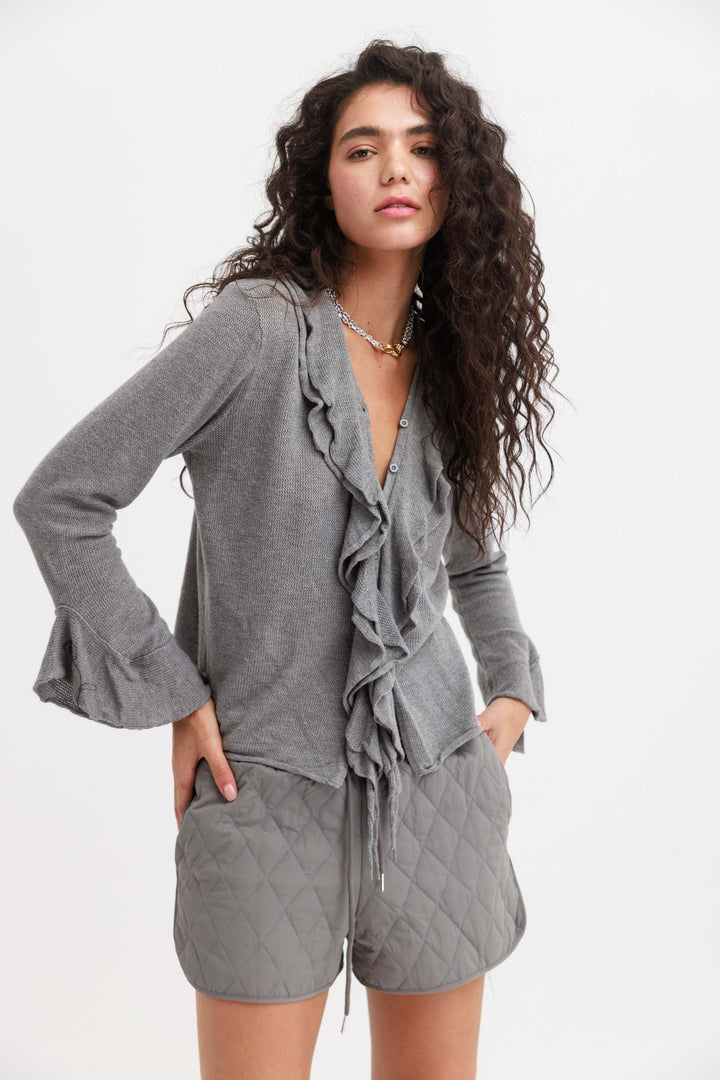 מכנסי שורטס ריבועי שמיכה - אפור