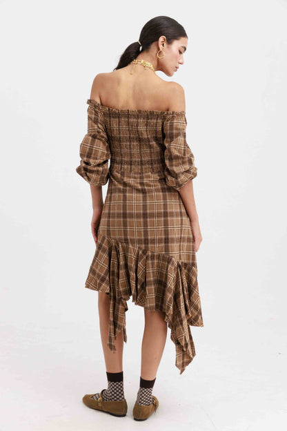 שמלת אדריאנה משבצות - שחור