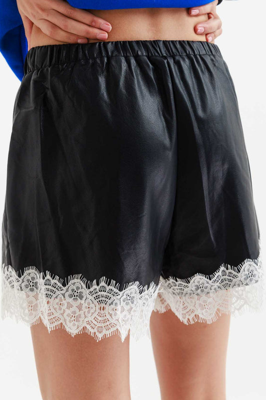 מכנסני שורטס עור לואה - שחור