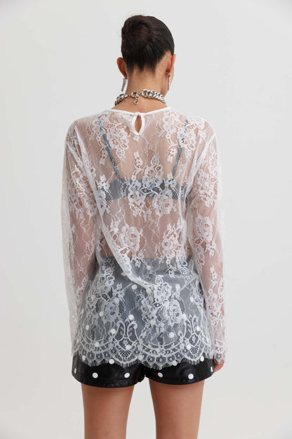 הזמנה מראש - חולצת תחרה אייבי - לבן