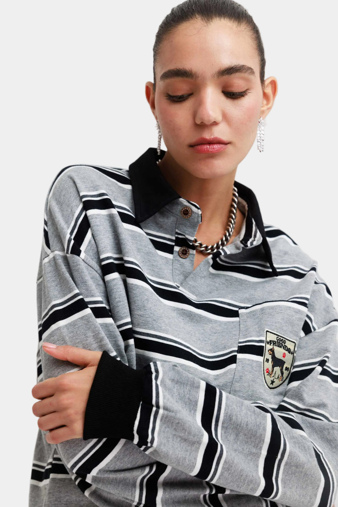 חולצת פסים לילי- אפור