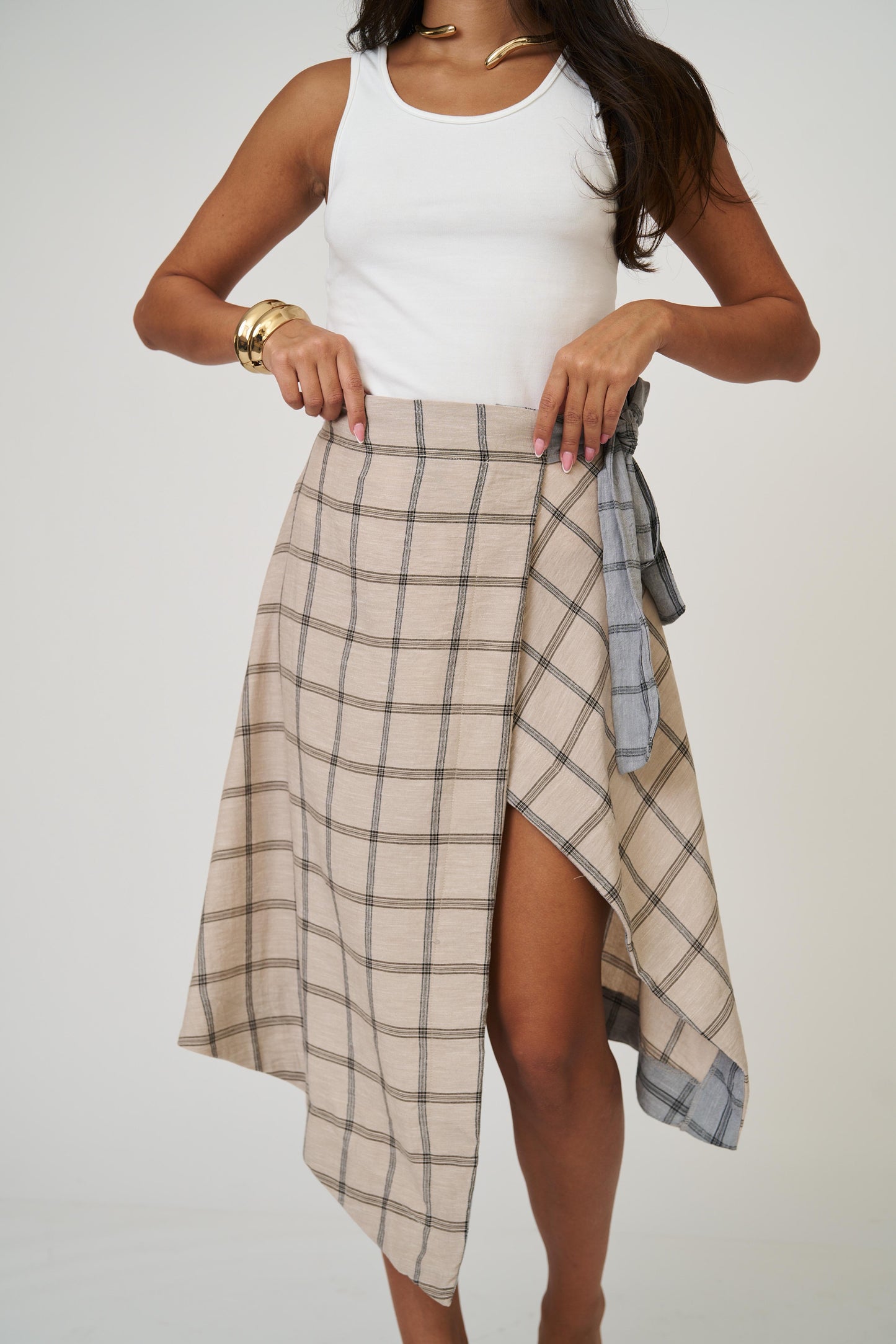 חצאית אנה משבצות - בז