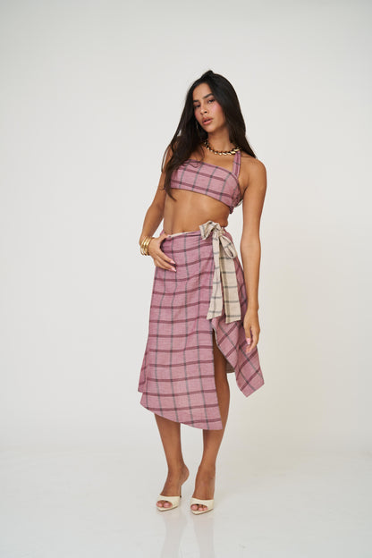 חצאית אנה משבצות - בז