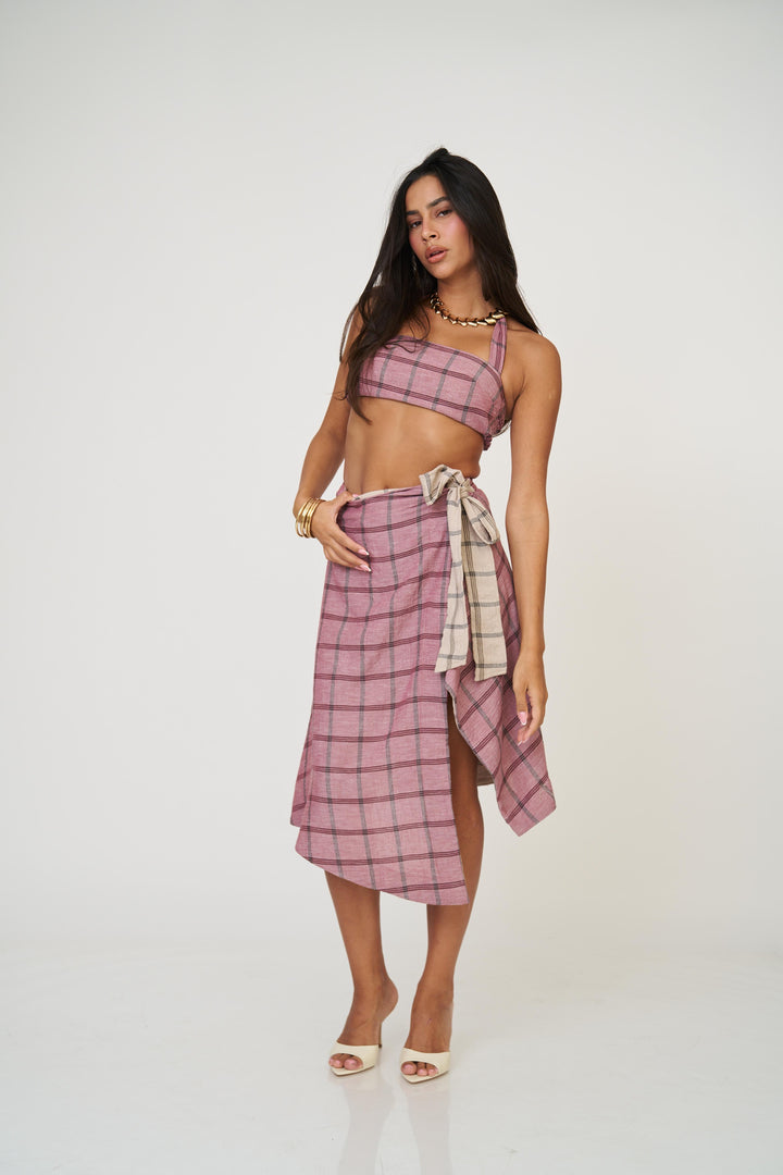 חצאית אנה משבצות - כחול