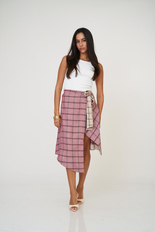 חצאית אנה משבצות - אדום