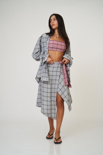 חצאית אנה משבצות - בז