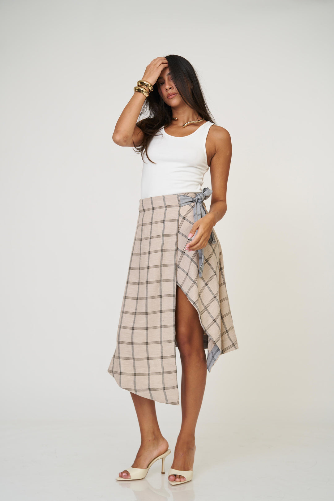 חצאית אנה משבצות - כחול