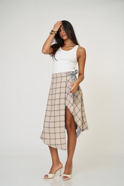 חצאית אנה משבצות - בז