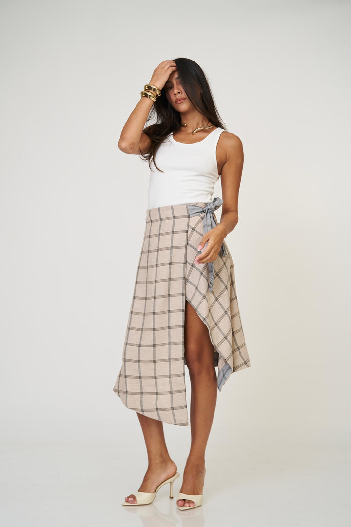 חצאית אנה משבצות - כחול