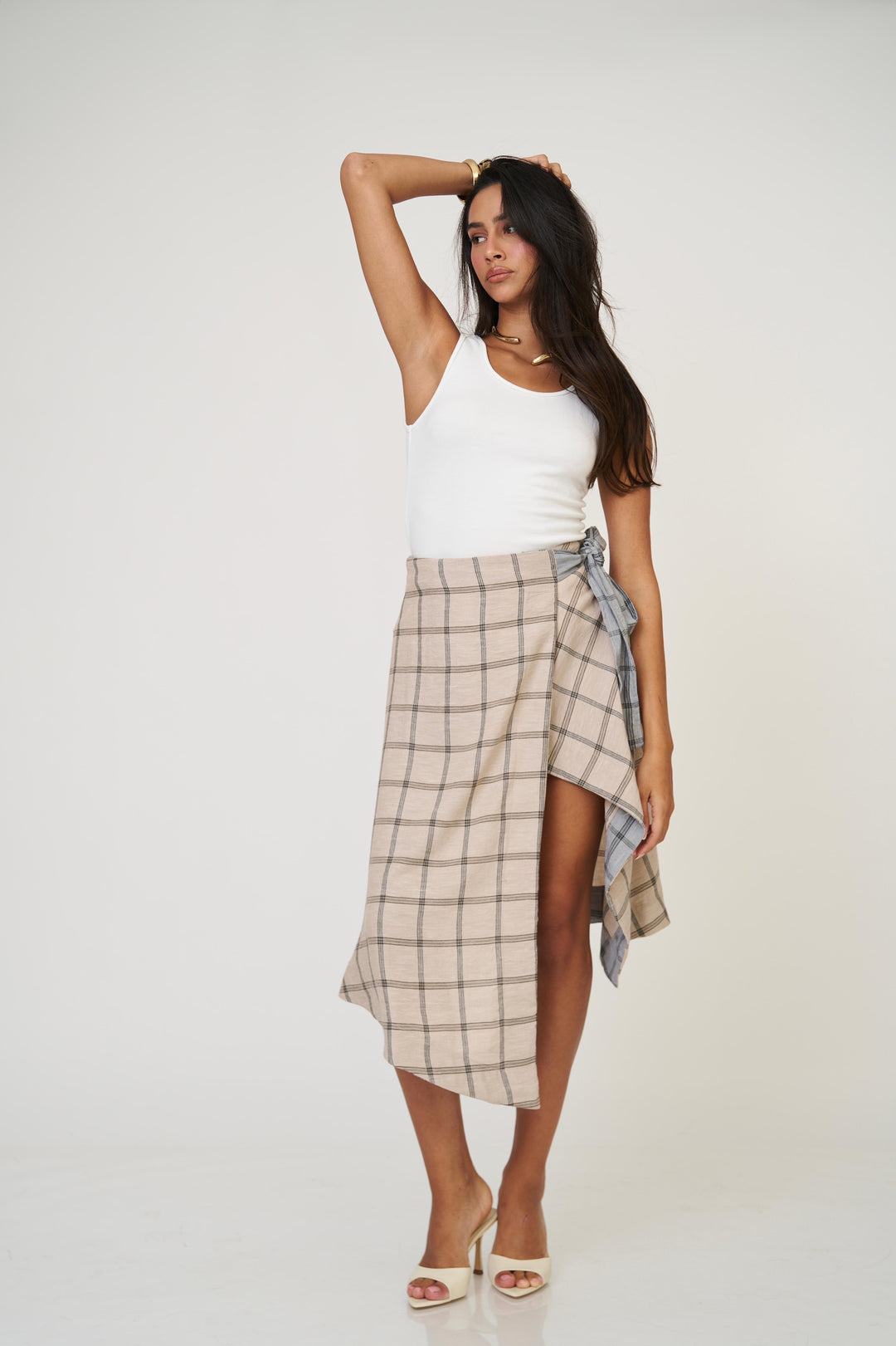 חצאית אנה משבצות - כחול