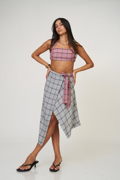 חצאית אנה משבצות - בז