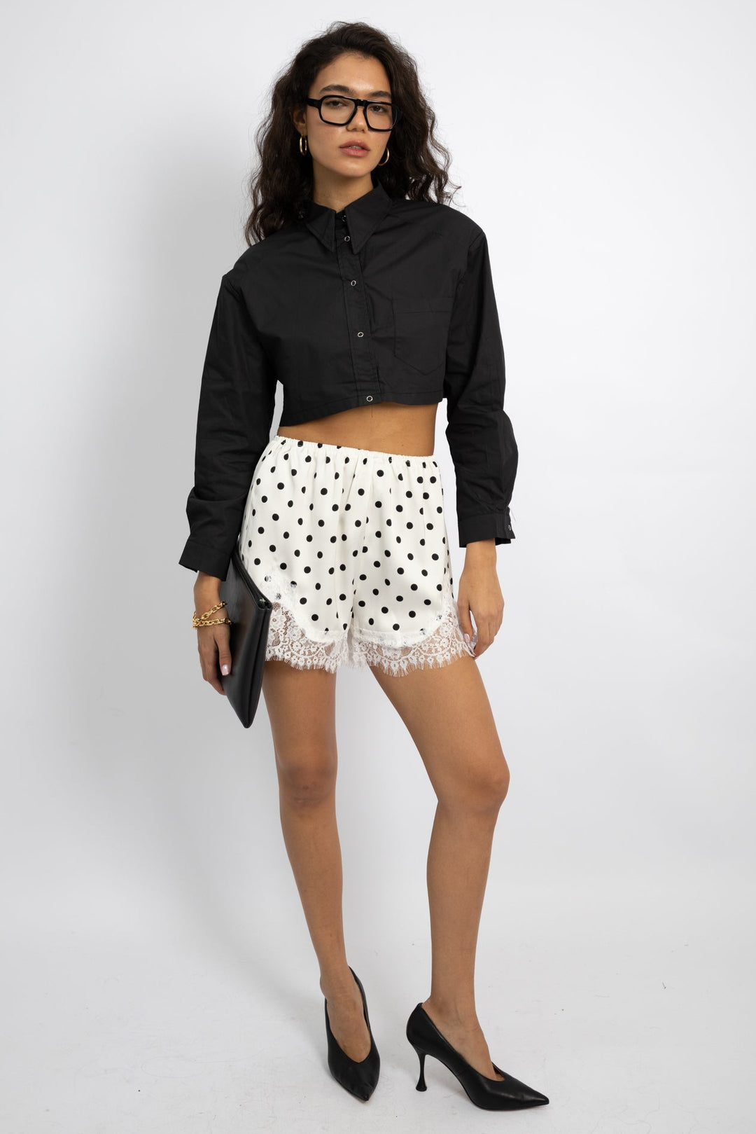 מכנסי שורטס פולקה- לבן נקודות