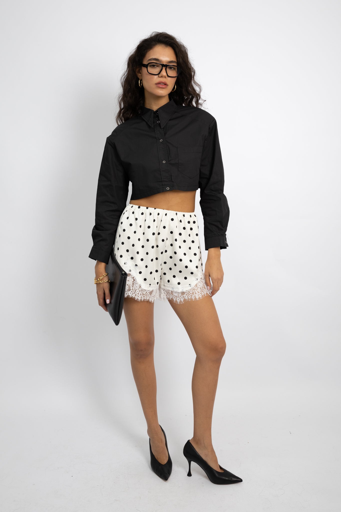 חולצה מכופתרת קרופ דני - שחור