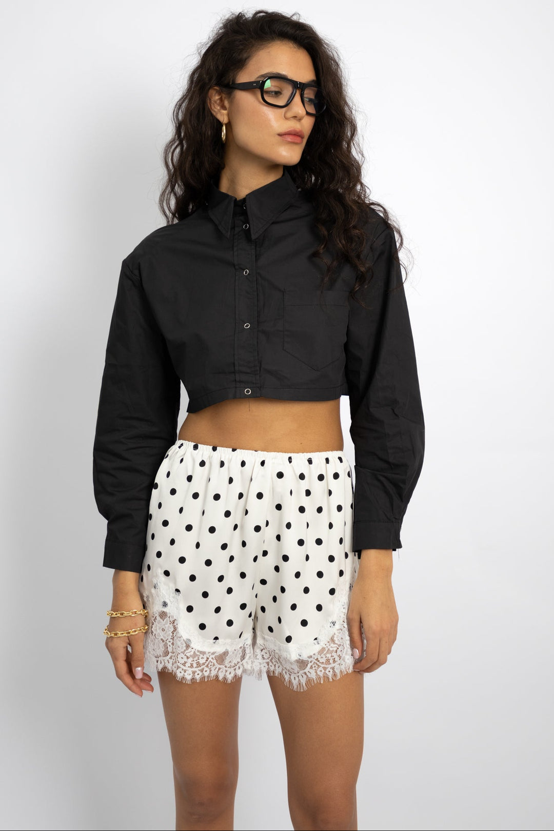 מכנסי שורטס פולקה- לבן נקודות