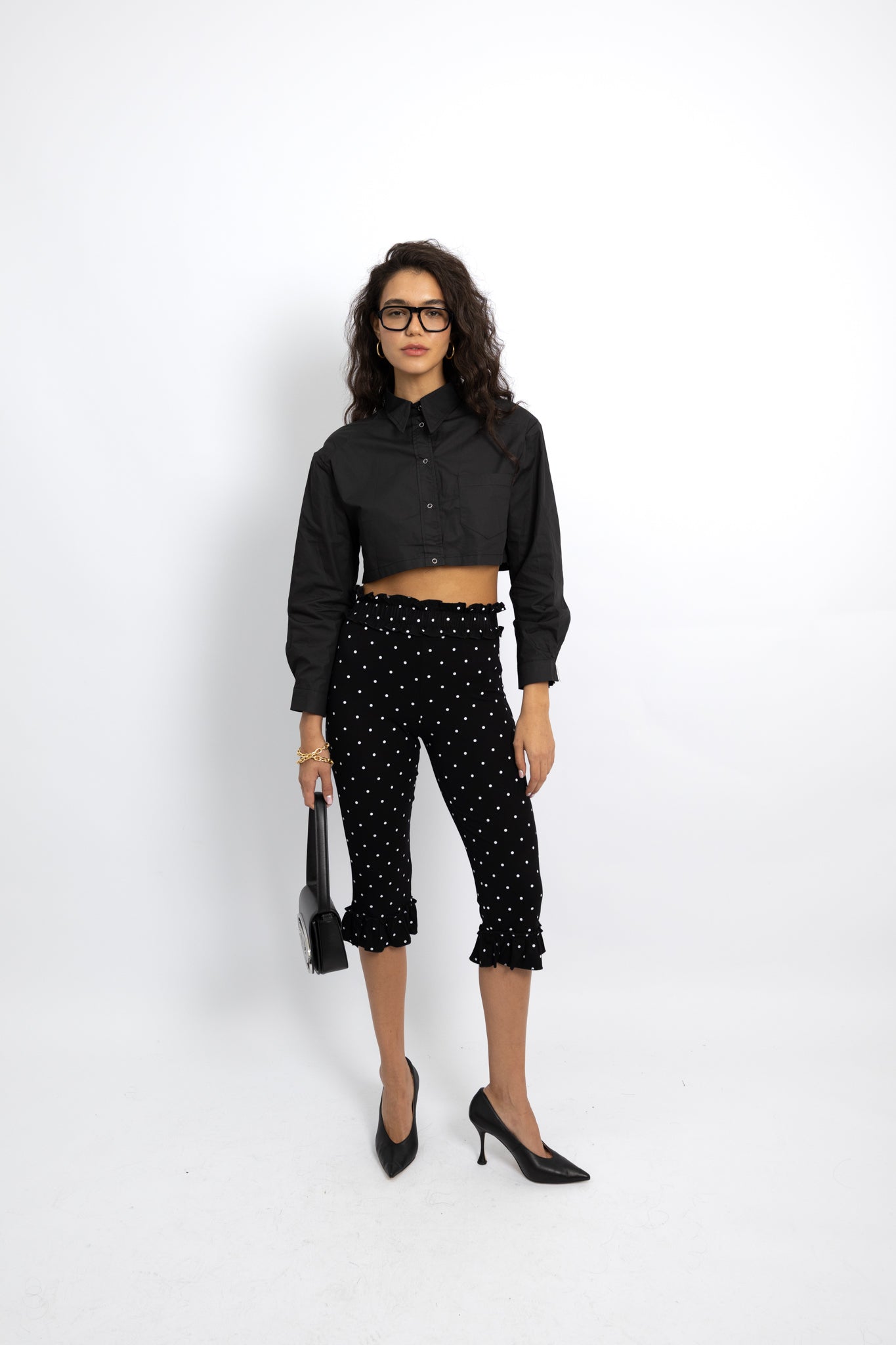 חולצה מכופתרת קרופ דני - שחור