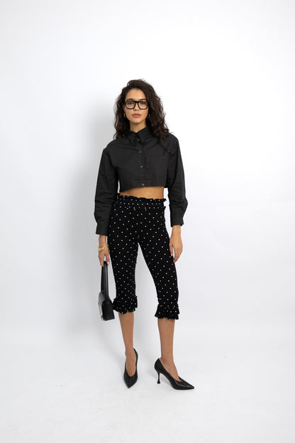 חולצה מכופתרת קרופ דני - שחור