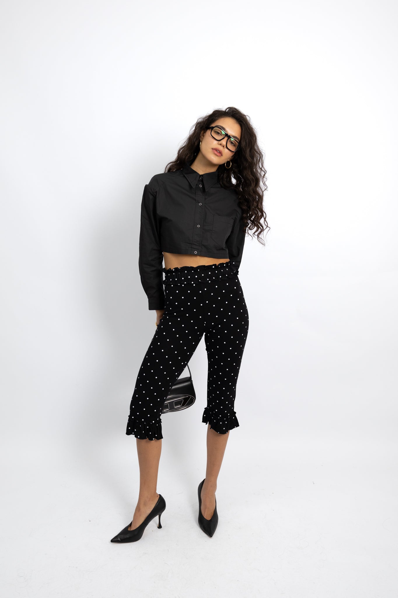 חולצה מכופתרת קרופ דני - שחור